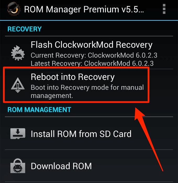 How To Reboot Into The ClockworkMod Recovery Mode? image